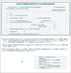 画像：年金の引き継ぎのお知らせ（年金支給義務承継通知書）【基本年金＋通算企業年金】（表面）